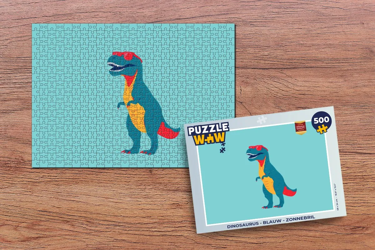 PuzzleWow Dinosaurus Zonnebril Legpuzzel 500 Stuks - Blauw
