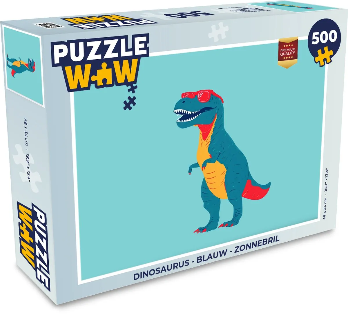 PuzzleWow Dinosaurus Zonnebril Legpuzzel 500 Stuks - Blauw