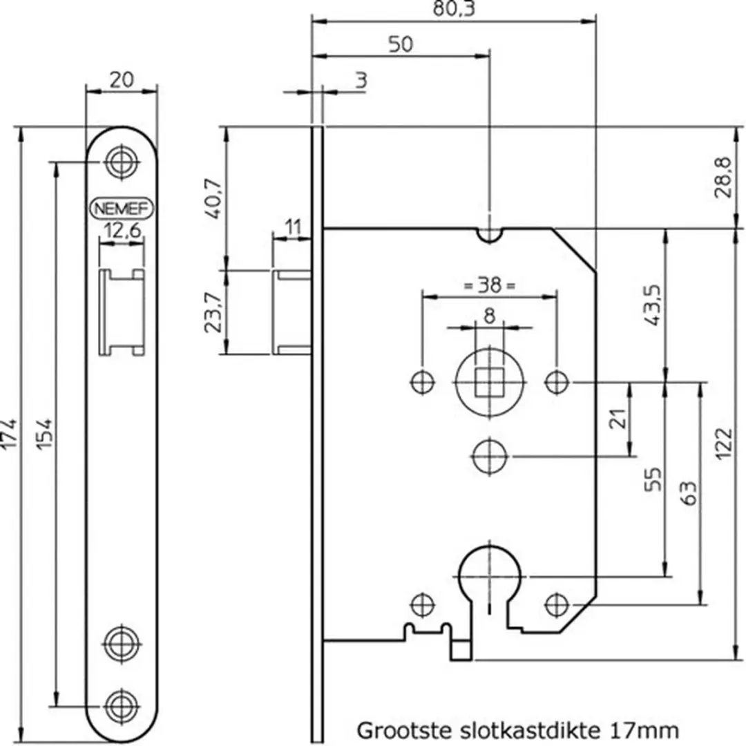Nemef Centraal Insteek Deurslot 50mm - Wit