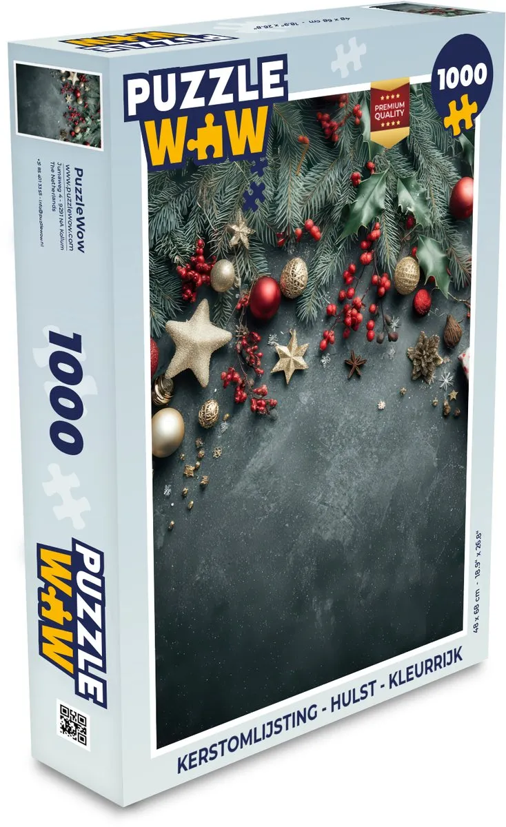 PuzzleWow Kerstomlijsting Hulst 1000 Stuks