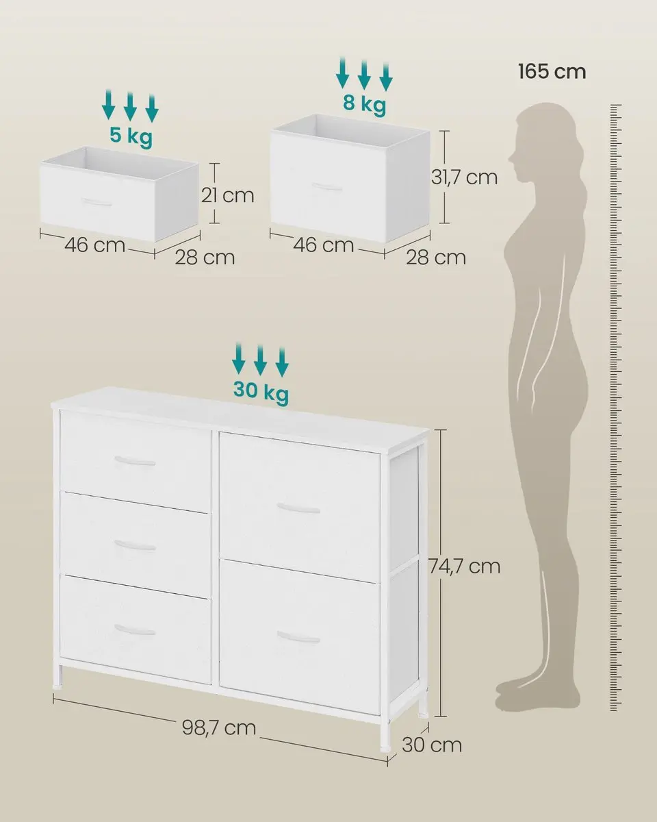 Songmics Ladekast Wolkwit 98,7x30x74,7cm - afbeelding 3 van 6