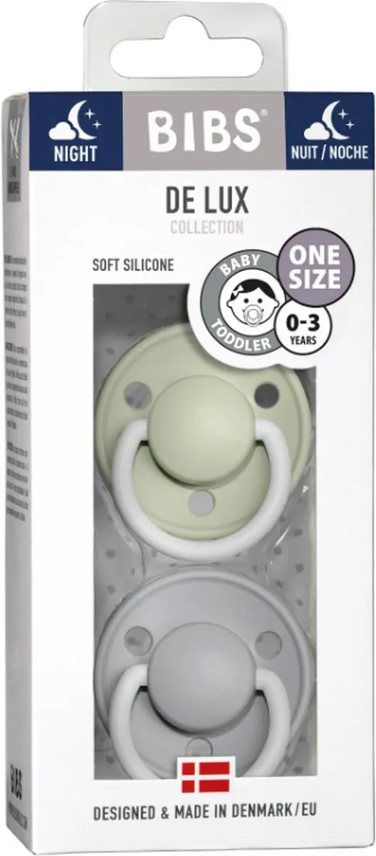 BIBS De Lux Pacifier Glow in the Dark - 2 Stuks Sage Cloud Glow