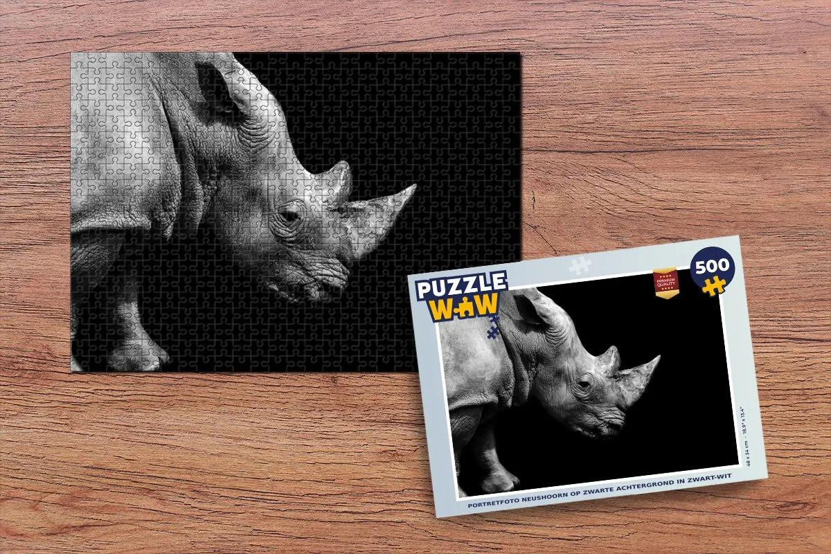 PuzzleWow Legpuzzel Portretfoto Neushoorn 500 Stuks - Multicolor