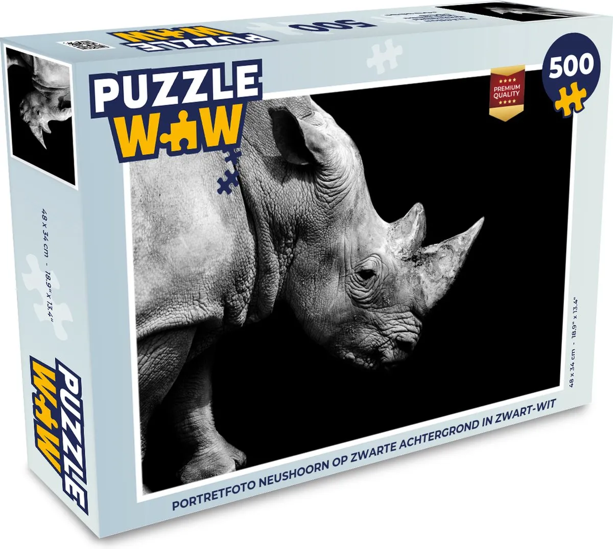 PuzzleWow Legpuzzel Portretfoto Neushoorn 500 Stuks