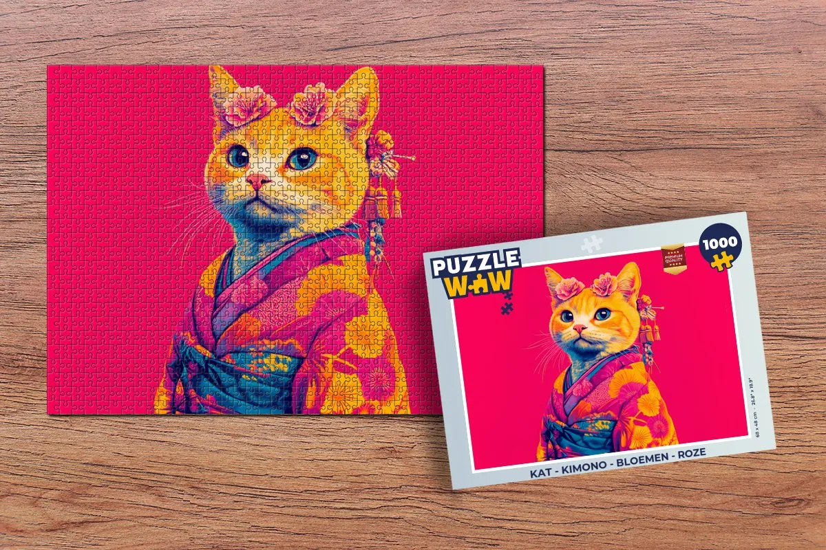 PuzzleWow Kimono Kat Legpuzzel 1000 Stuks - Roze