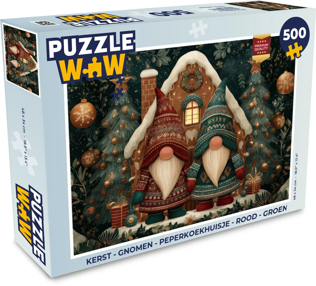 PuzzleWow Kerst Gnomen Peperkoekhuisje 1000 Stuks - Rood/ Groen