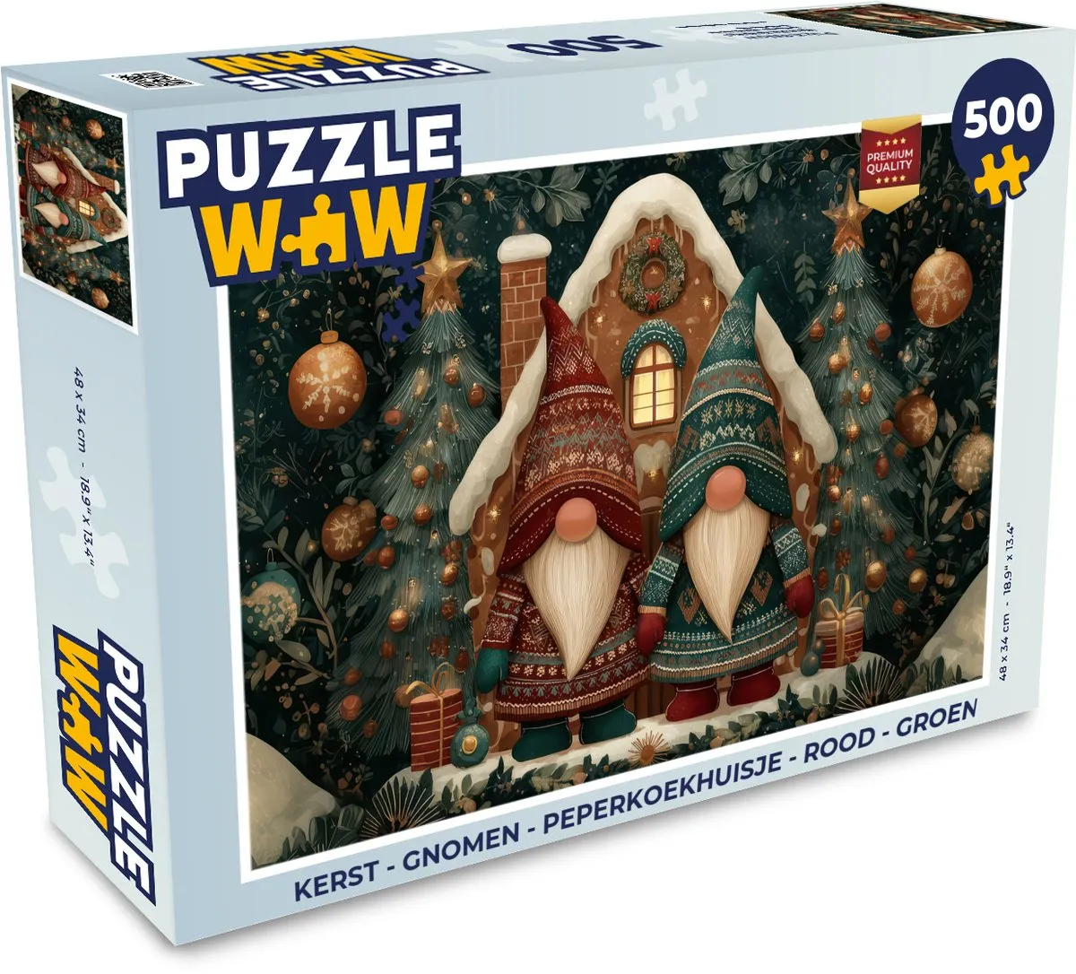 PuzzleWow Kerst Gnomen Peperkoekhuisje 1000 Stuks - Rood/ Groen