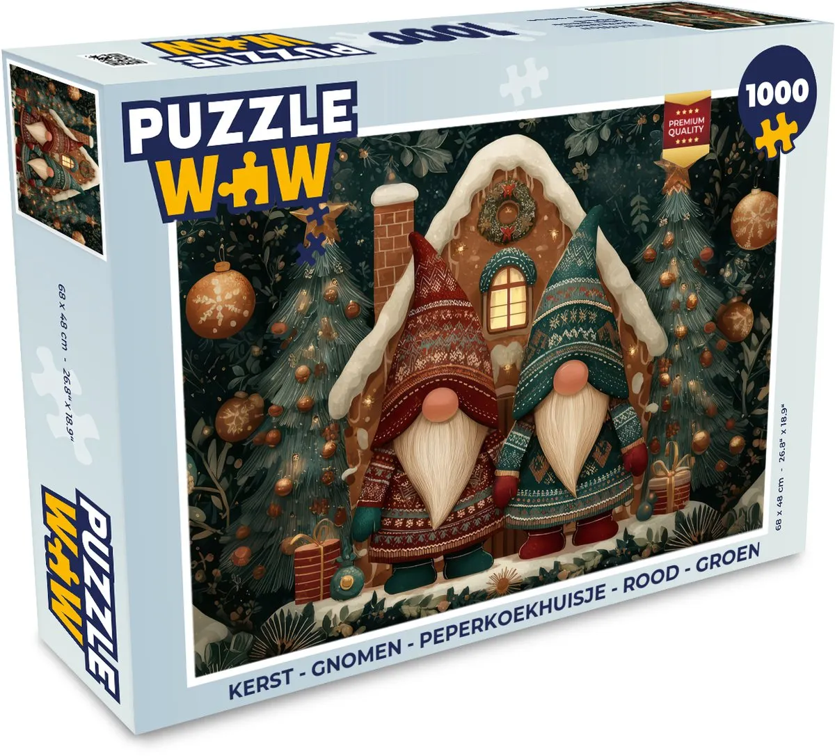 PuzzleWow Kerst Gnomen Peperkoekhuisje 1000 Stuks - Rood/ Groen