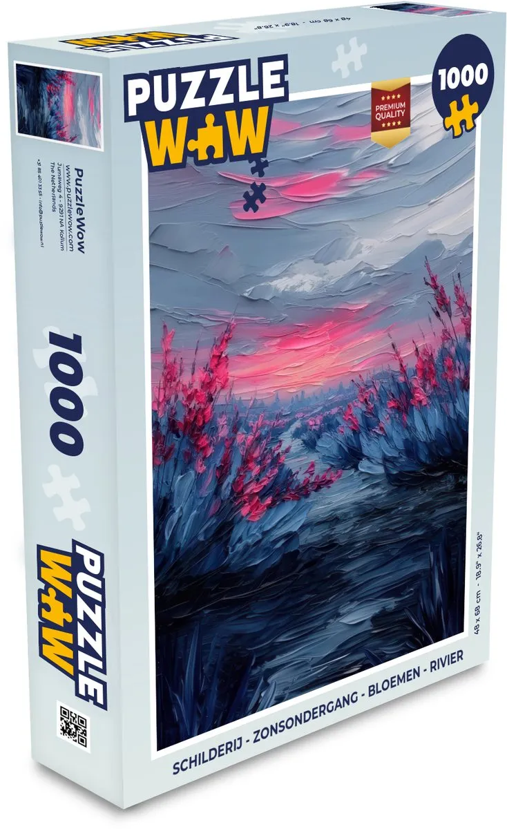 PuzzleWow Legpuzzel Zonsondergang Bloemen Rivier 1000 Stuks