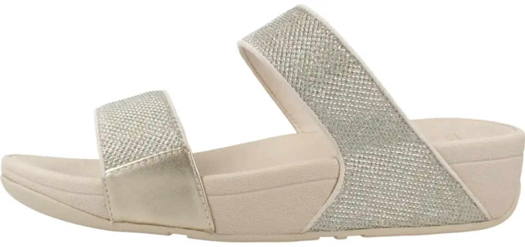 FitFlop Lulu Shimmerglitz Slides - Dames Badslippers 38 - Metallic Beige