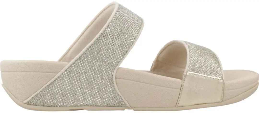FitFlop Lulu Shimmerglitz Slides - Dames Badslippers 38 - Metallic Beige