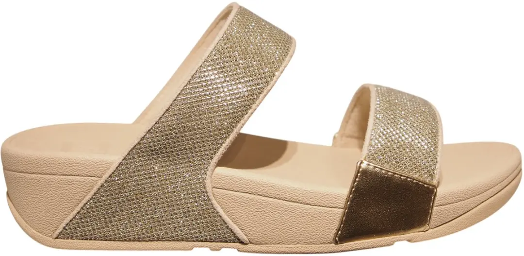 FitFlop Lulu Shimmerglitz Slides - Dames Badslippers 38 - Metallic Beige