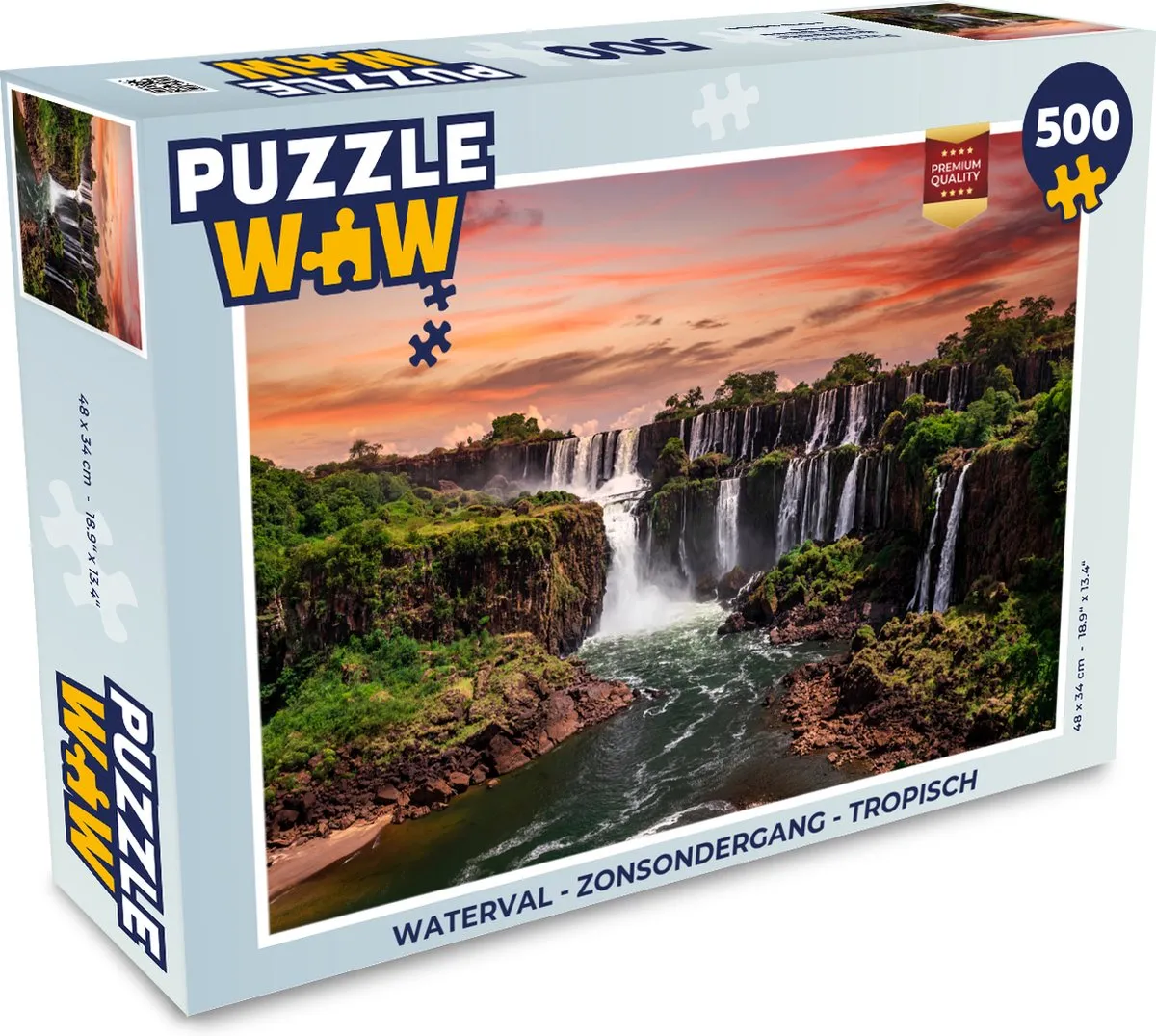 PuzzleWow Watervallen met bomen Zonsondergang Legpuzzel 500 Stuks