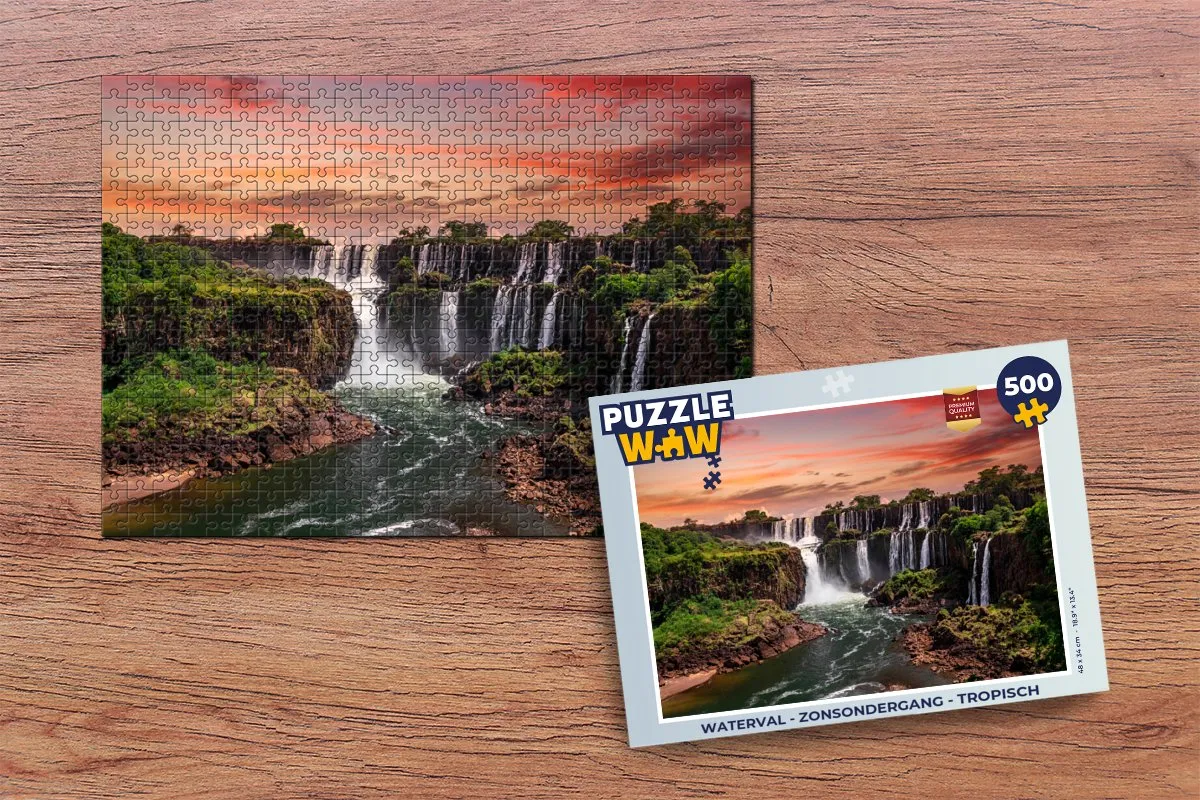 PuzzleWow Watervallen met bomen Zonsondergang Legpuzzel 500 Stuks - Multicolor