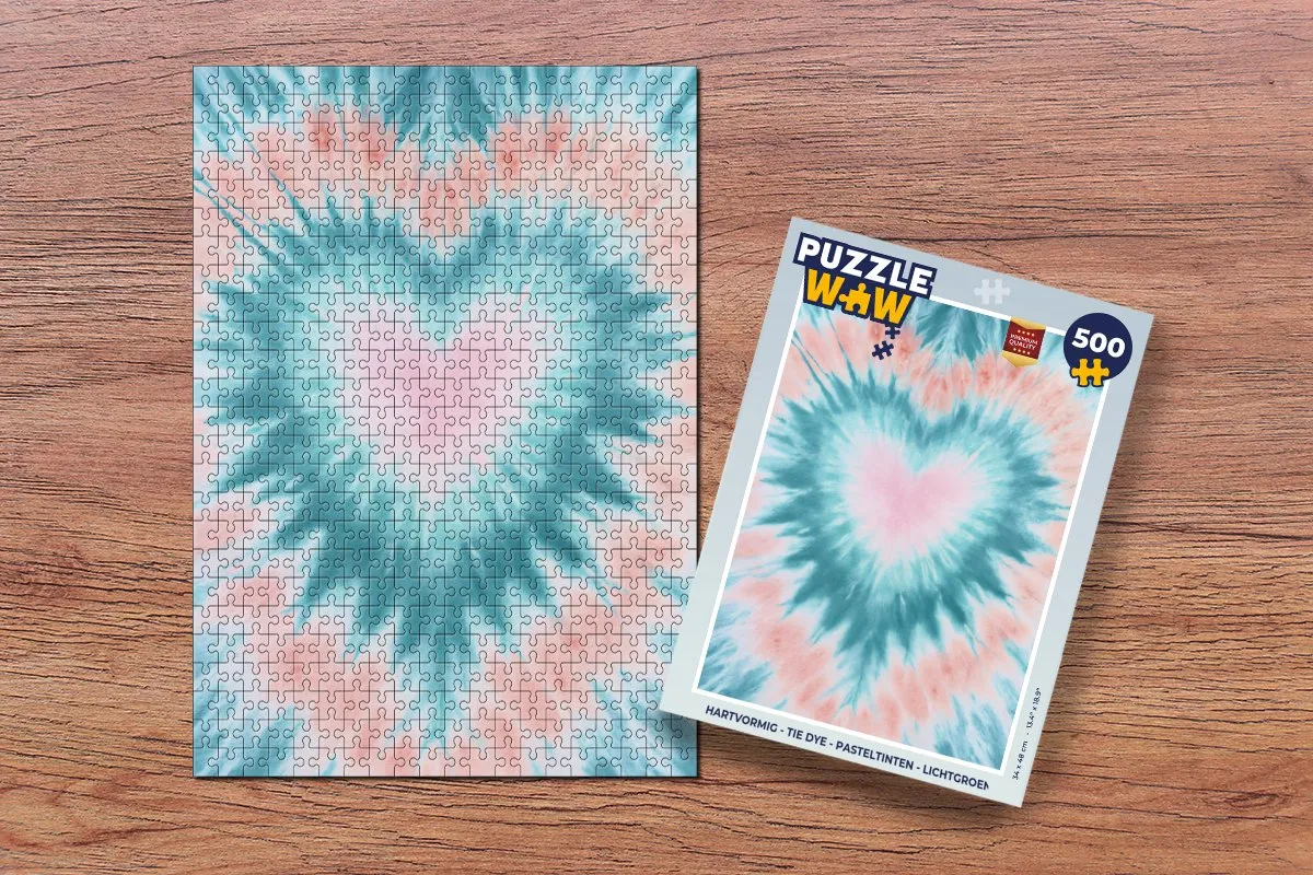 PuzzleWow Hartvormige Legpuzzel 500 Stuks - Tie Dye Lichtgroen