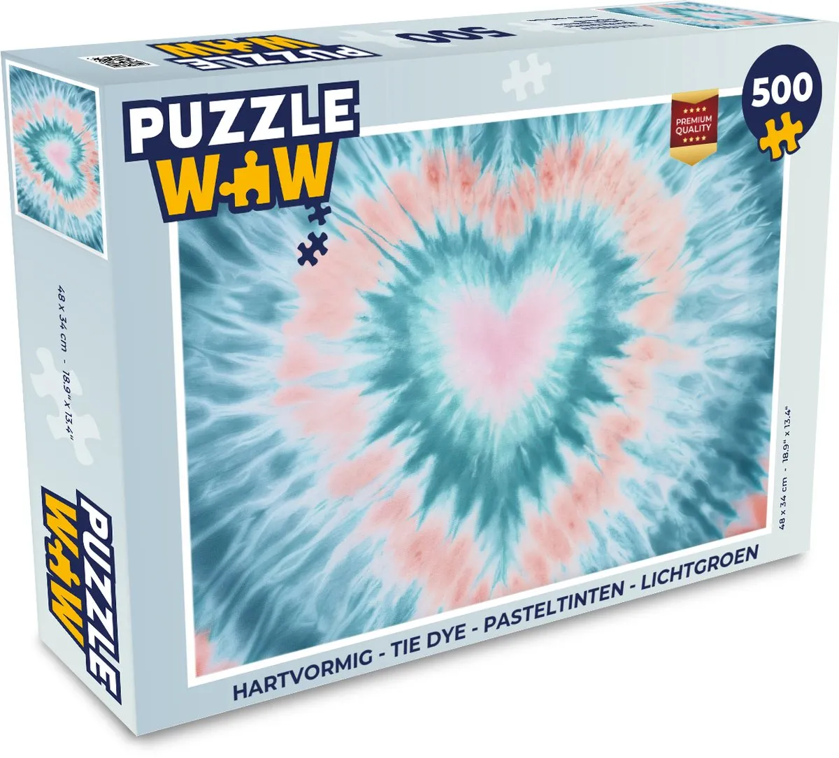 PuzzleWow Hartvormige Legpuzzel 500 Stuks - Tie Dye Lichtgroen