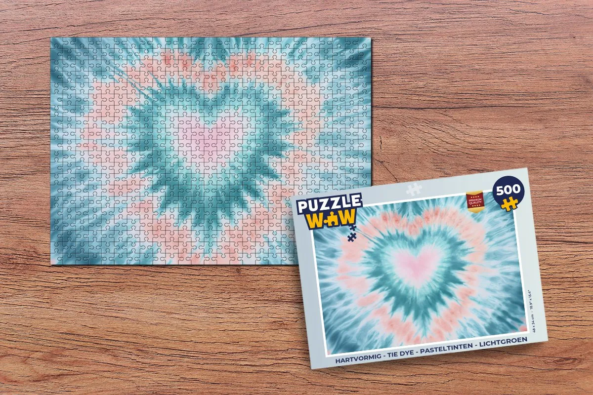 PuzzleWow Hartvormige Legpuzzel 500 Stuks - Tie Dye Lichtgroen