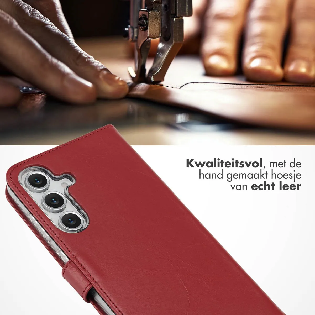 Selencia Hoesje Samsung Galaxy S25 FE Rood - Lederen Bookcase 3 Pasjes