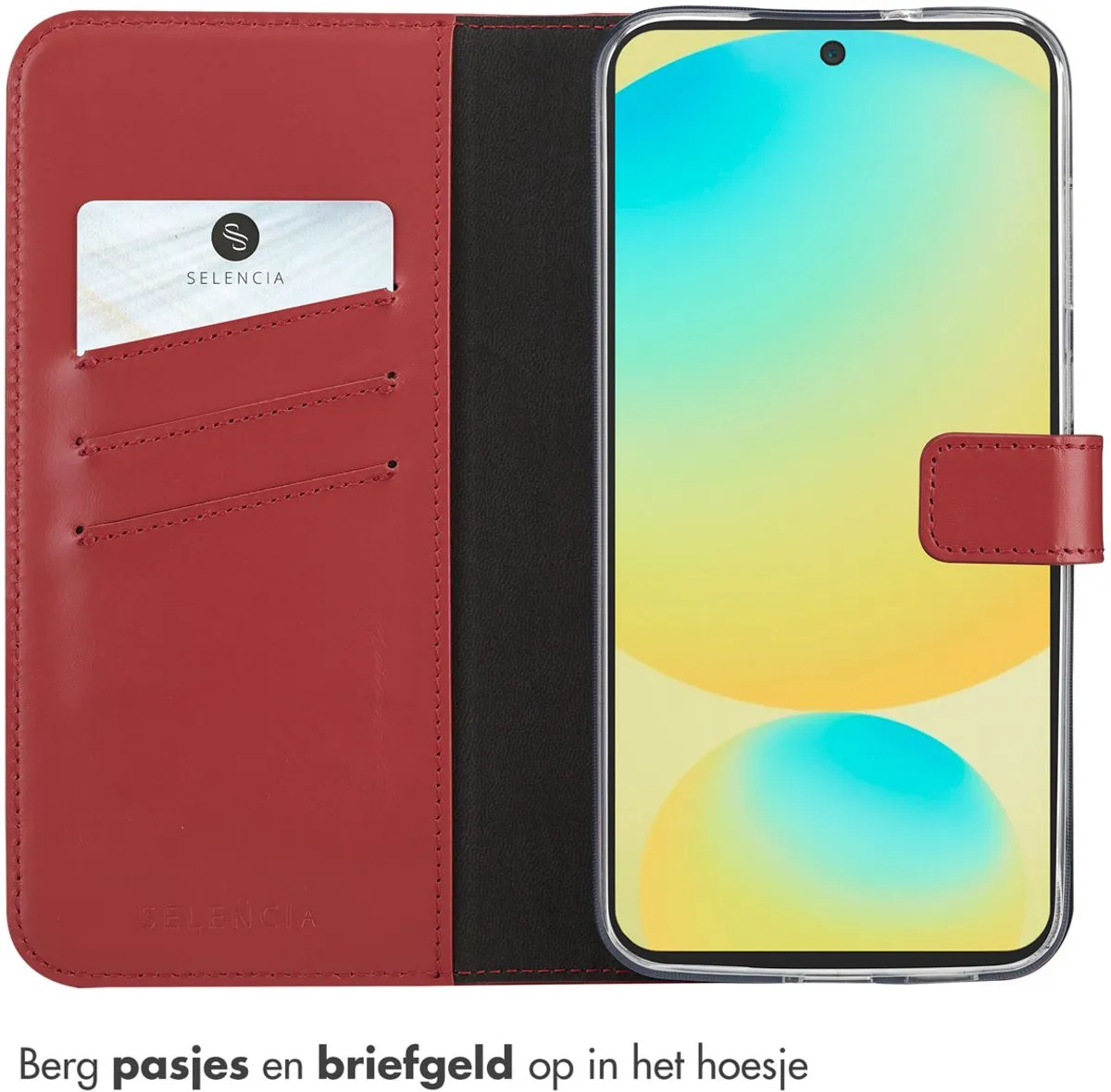 Selencia Hoesje Samsung Galaxy S25 FE Rood - Lederen Bookcase 3 Pasjes