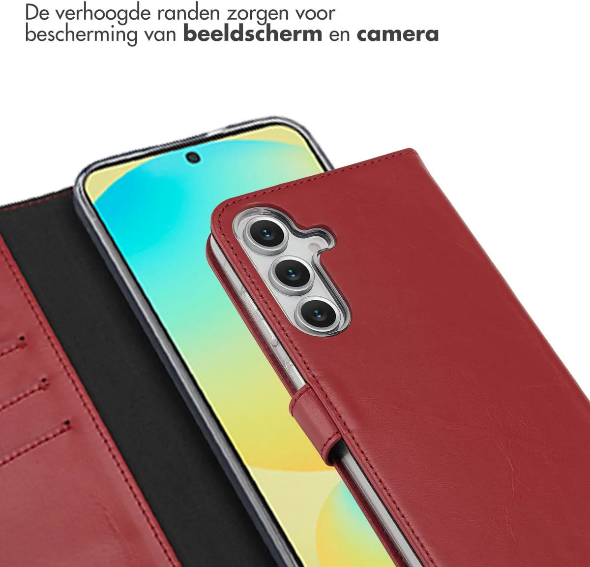 Selencia Hoesje Samsung Galaxy S25 FE Rood - Lederen Bookcase 3 Pasjes