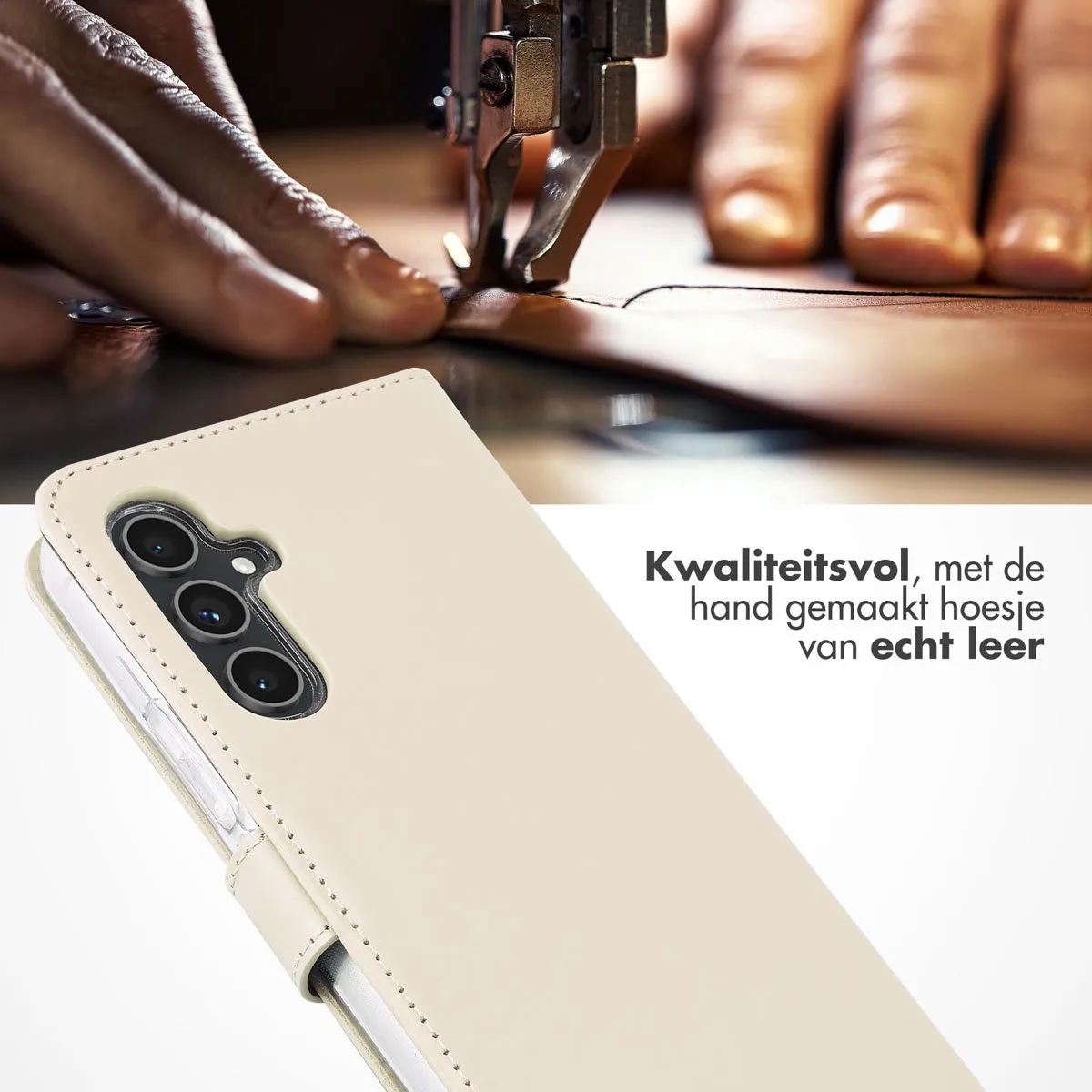 Selencia Hoesje Samsung Galaxy A54 - Echt Lederen Bookcase Greige