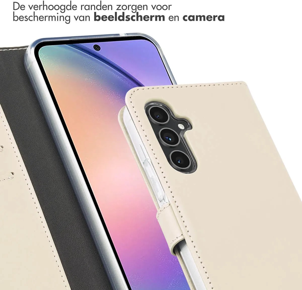 Selencia Hoesje Samsung Galaxy A54 - Echt Lederen Bookcase Greige