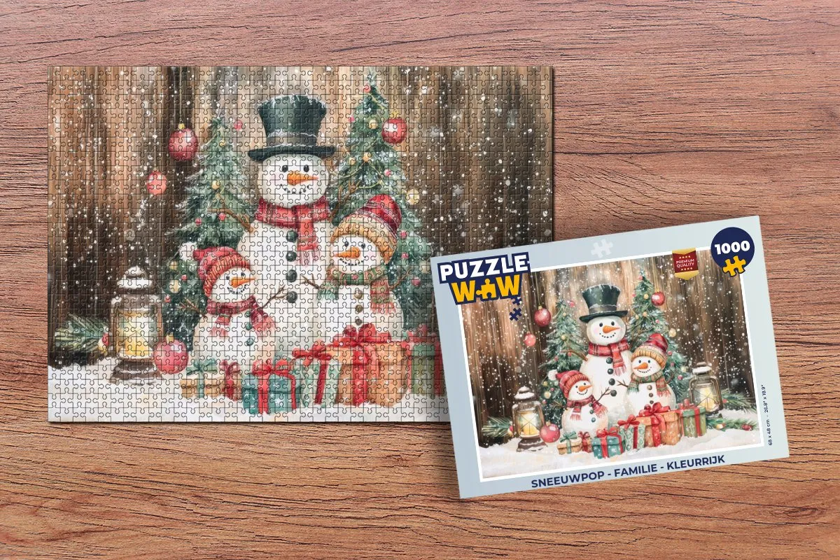PuzzleWow Sneeuwpop Familie Puzzel - 1000 Stuks - Kleurrijk