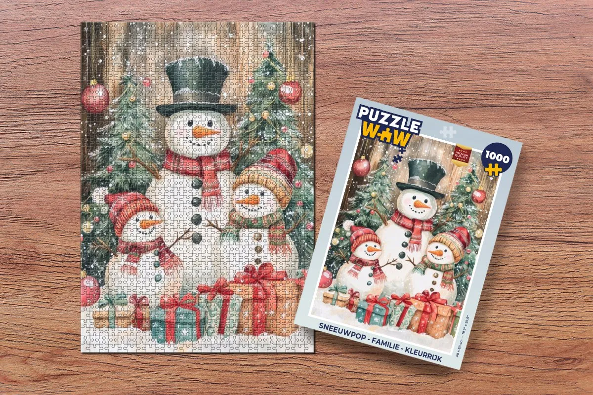 PuzzleWow Sneeuwpop Familie Puzzel - 1000 Stuks - Kleurrijk