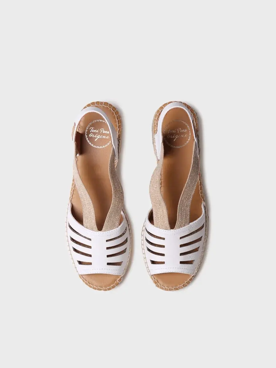 Dames leren espadrille met brede hak en elastiek