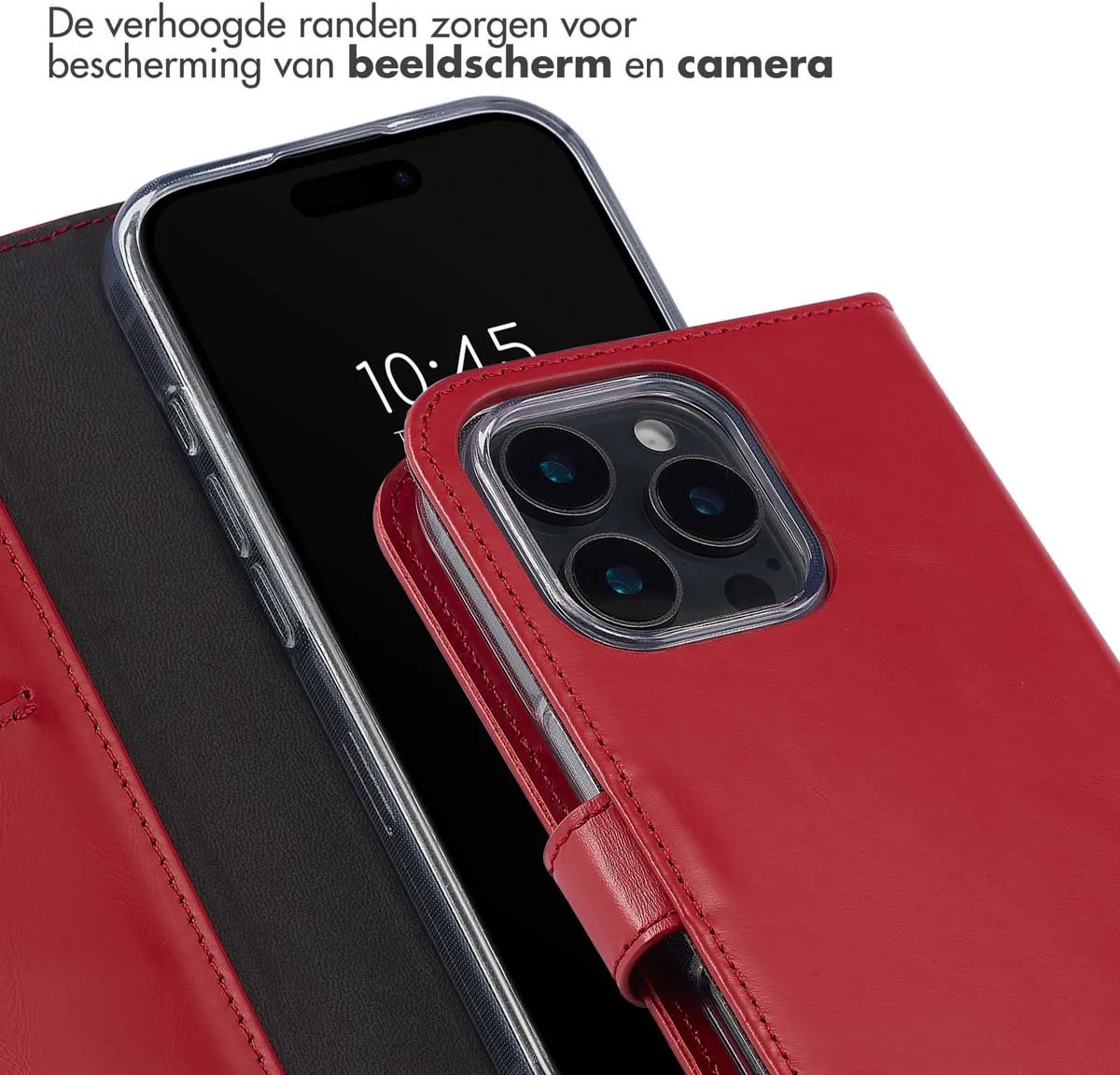 Selencia Hoesje iPhone 16 Pro Max Echt Lederen Bookcase Rood
