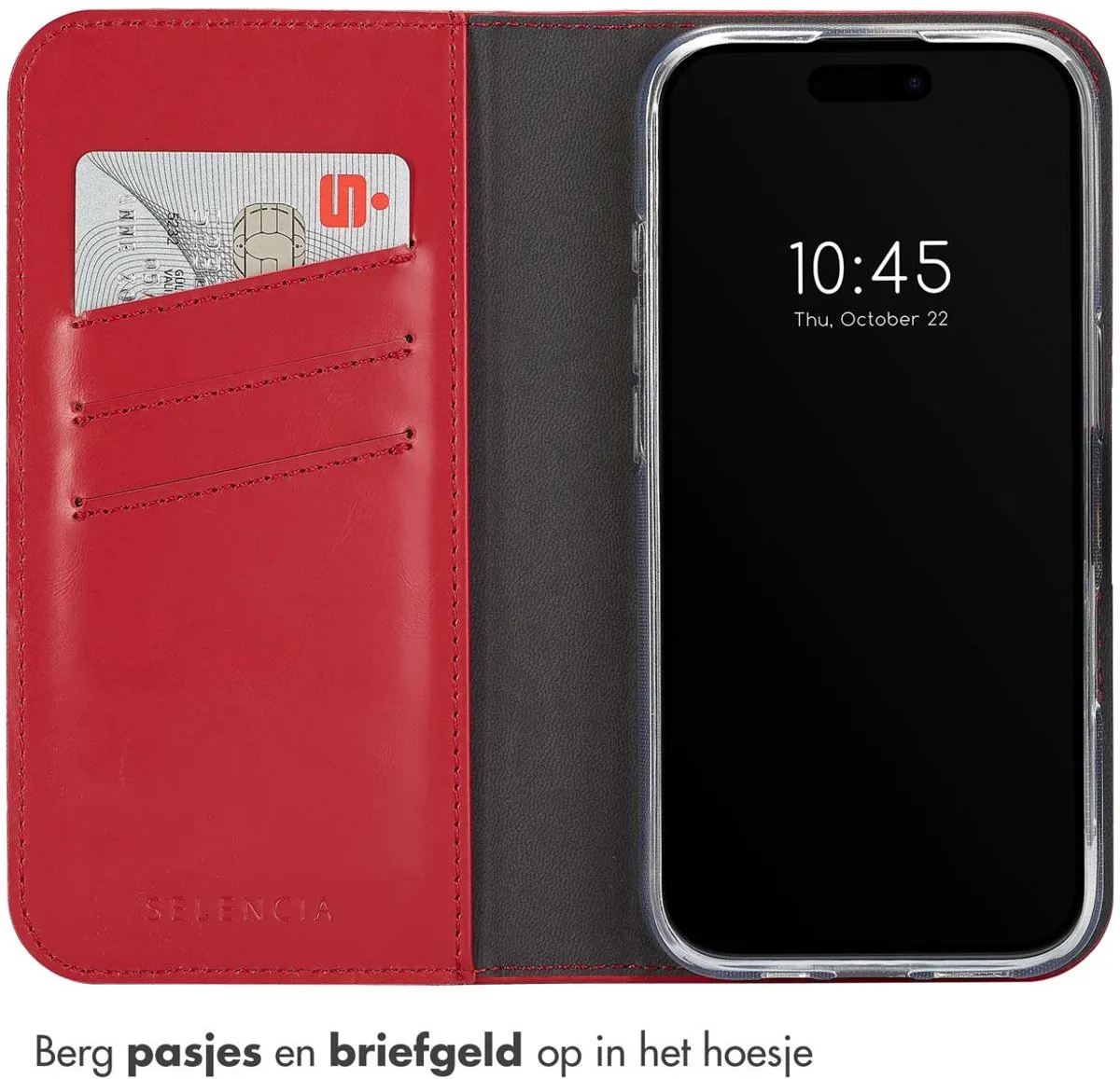 Selencia Hoesje iPhone 16 Pro Max Echt Lederen Bookcase Rood