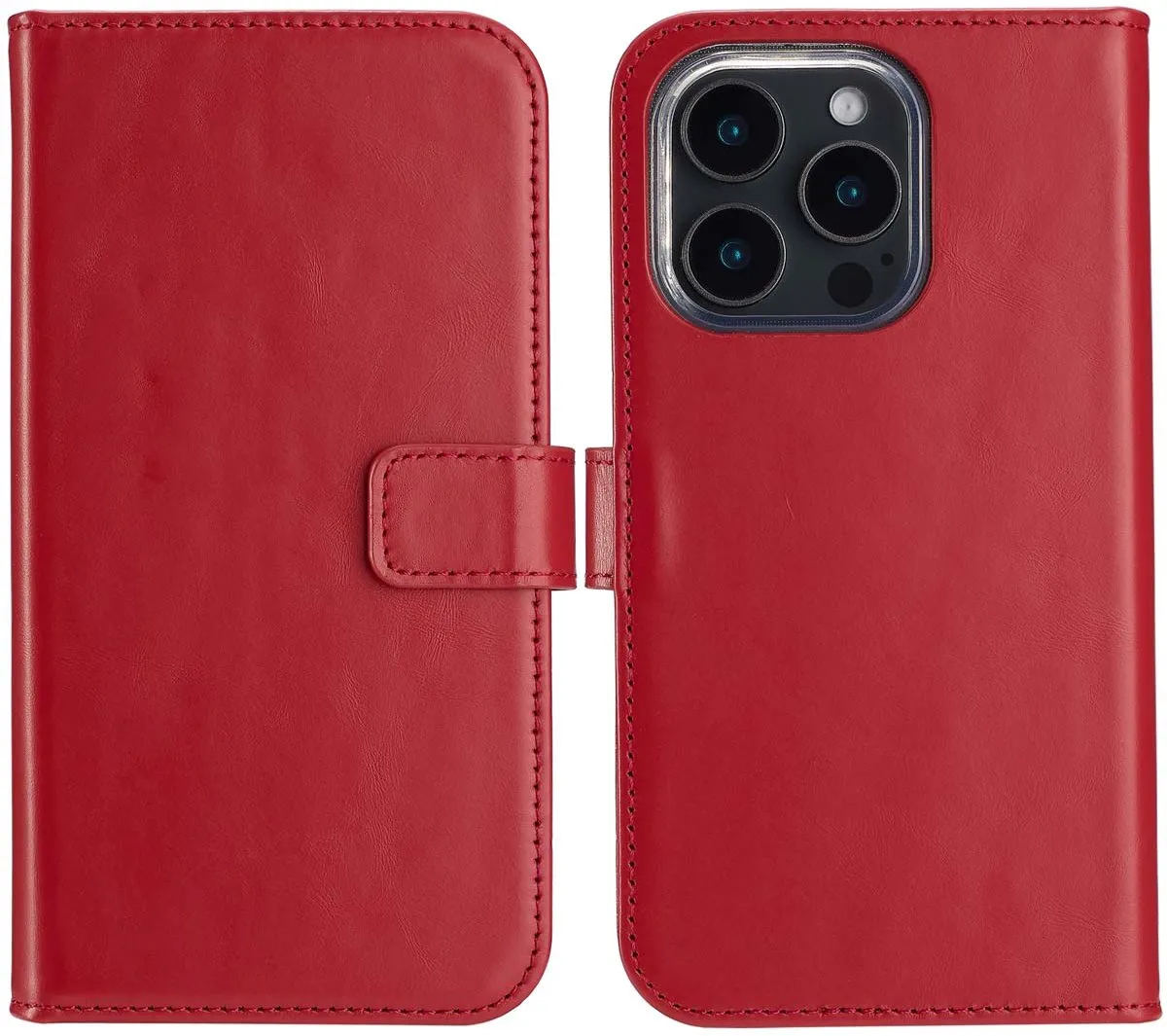 Selencia Hoesje iPhone 16 Pro Max Echt Lederen Bookcase Rood