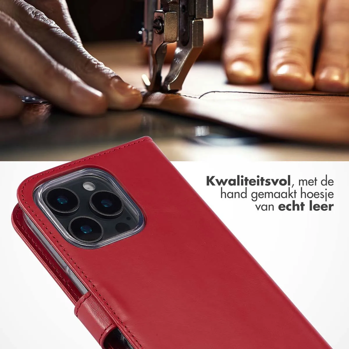 Selencia Hoesje iPhone 16 Pro Max Echt Lederen Bookcase Rood