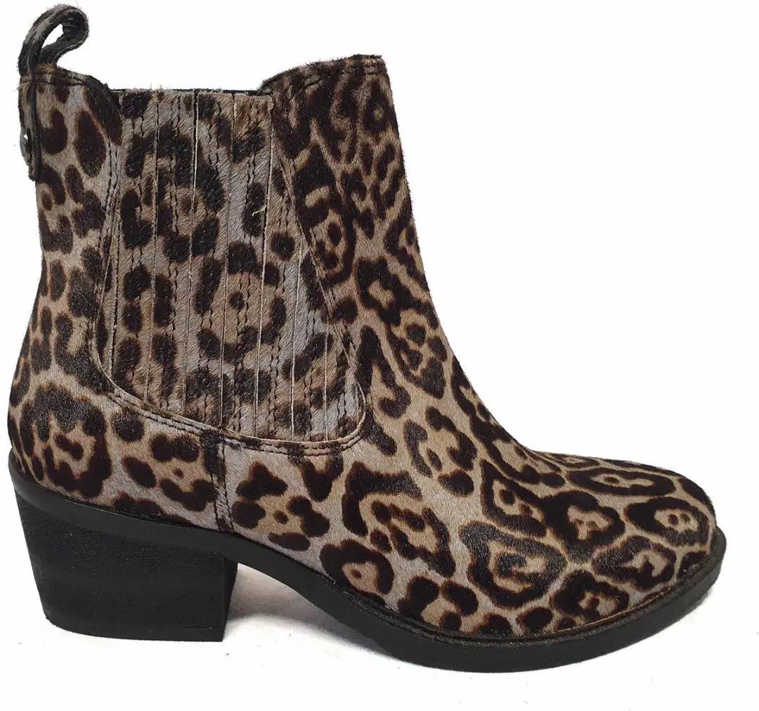 Maruti Haley Hairon Leather Dames Enkellaars 66129607 Cheetah Grey Black Maat 37