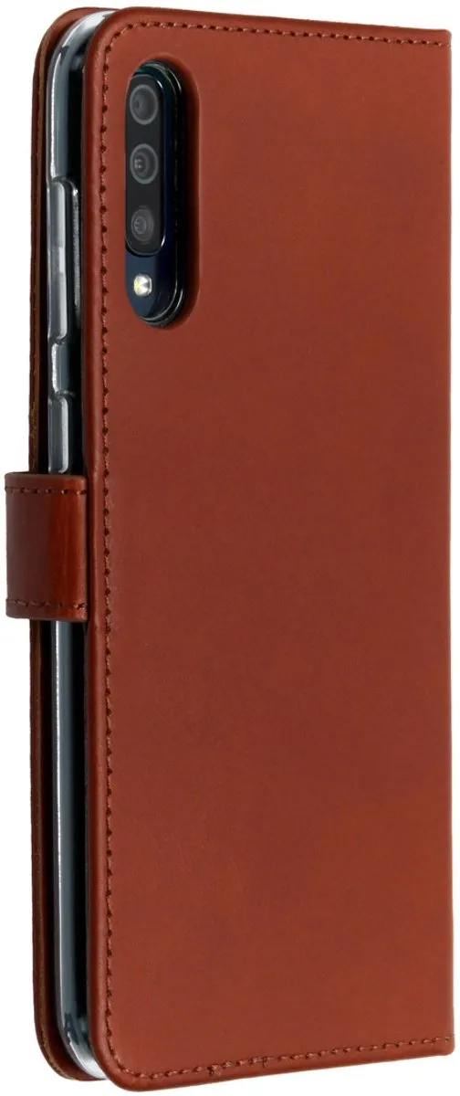 Selencia Hoesje Samsung Galaxy A30s/A50 - Echt Leder Lichtbruin - 3 Pasjes