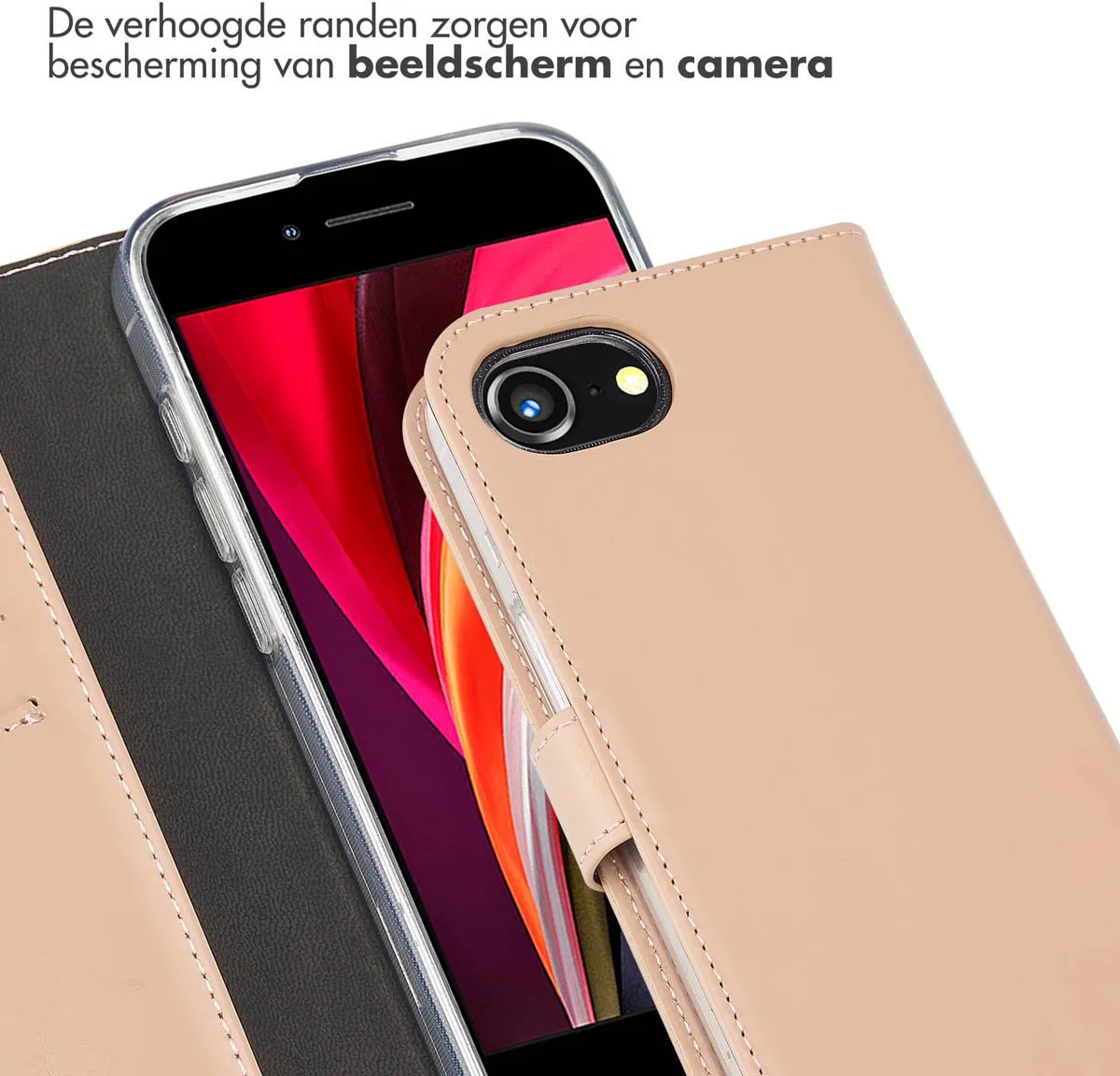 Selencia Hoesje iPhone 16e Echt Lederen Bookcase - 3 Pasjes - Lichtroze