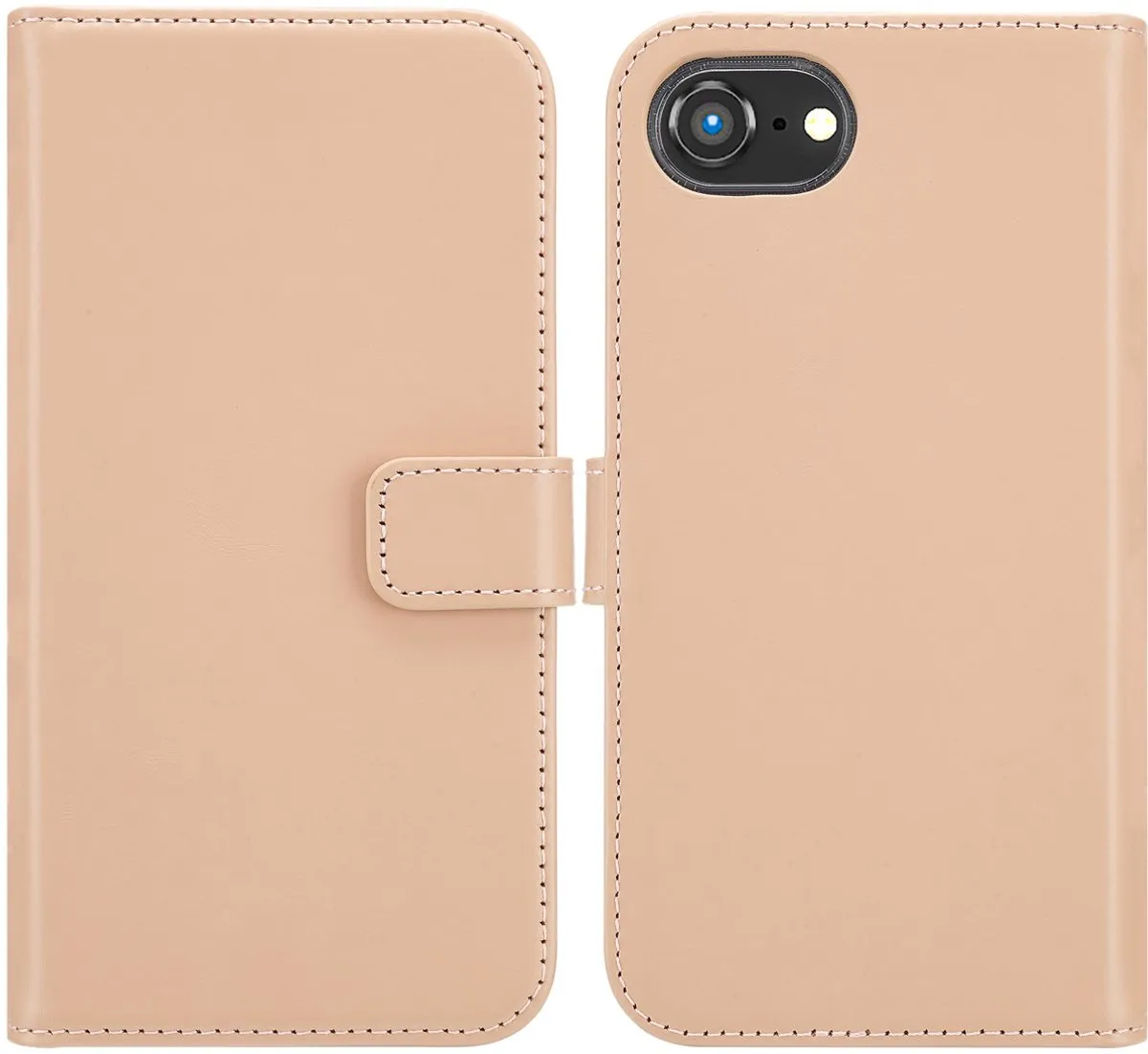 Selencia Hoesje iPhone 16e Echt Lederen Bookcase - 3 Pasjes - Lichtroze