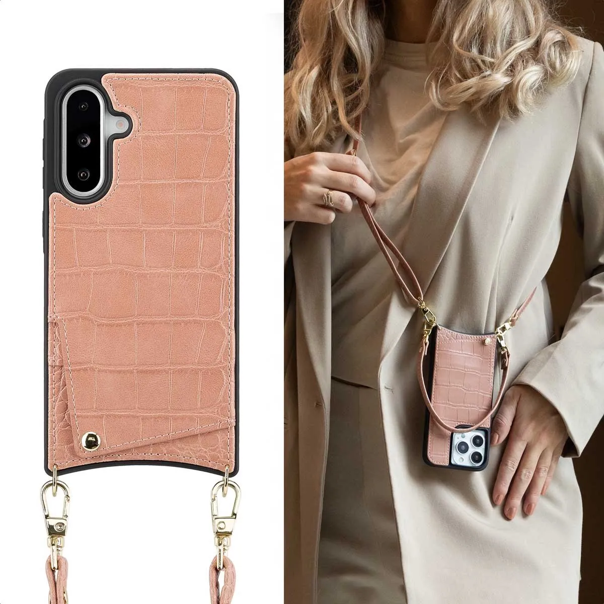 Selencia Croco Backcover Hoesje Samsung Galaxy A36/A56 - Old Pink - 2 Pasjes