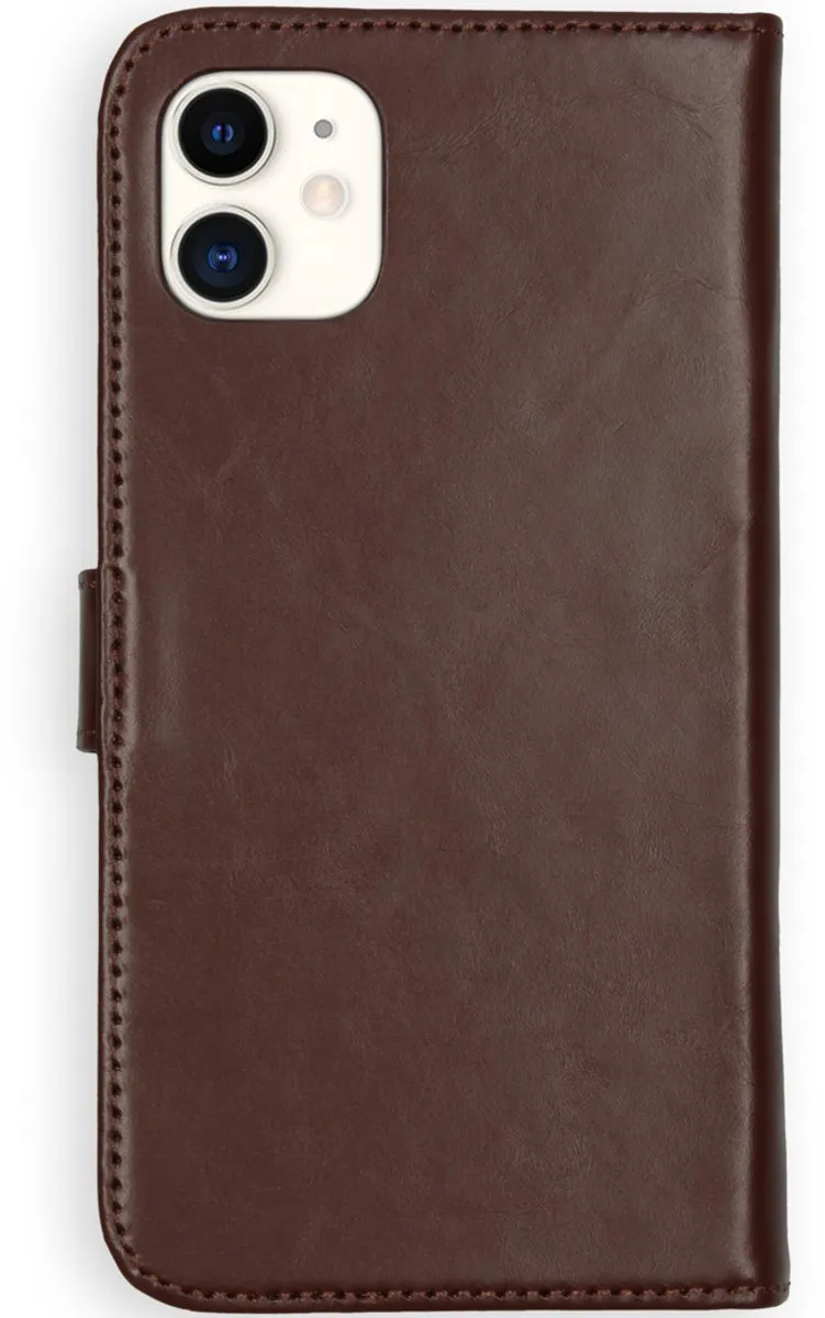 Selencia Hoesje iPhone 11 Echt Lederen Bookcase - 3 Pasjes - Bruin
