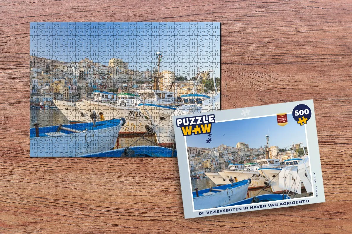 PuzzleWow Legpuzzel De Vissersboten in Haven van Agrigento 500 Stuks - Multicolor