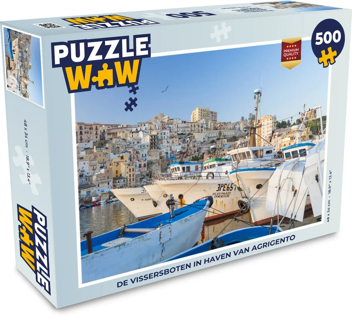 PuzzleWow Legpuzzel De Vissersboten in Haven van Agrigento 500 Stuks - Multicolor