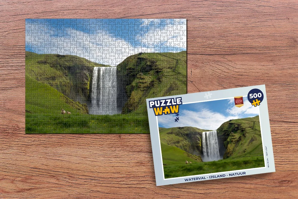 PuzzleWow Waterval IJsland Legpuzzel 500 Stuks - Multicolor