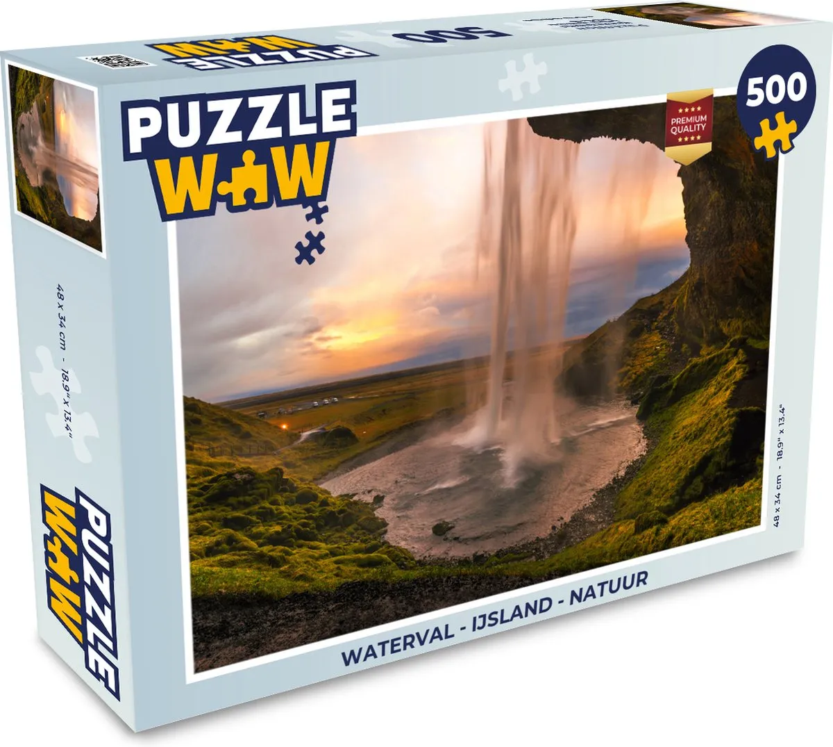 PuzzleWow Waterval IJsland Legpuzzel 500 Stuks - Multicolor