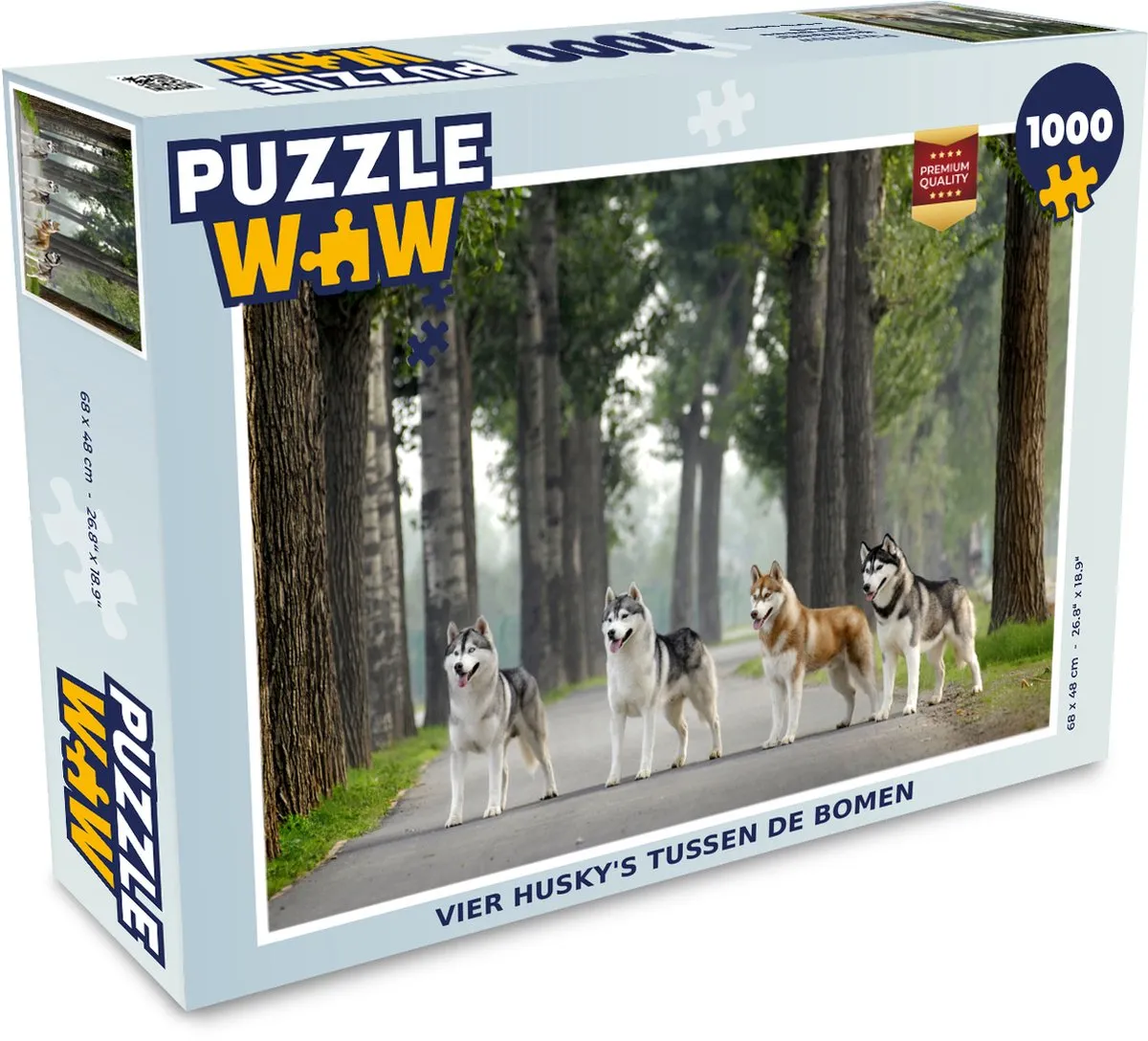 PuzzleWow Legpuzzel Vier Husky's Tussen De Bomen 1000 Stuks