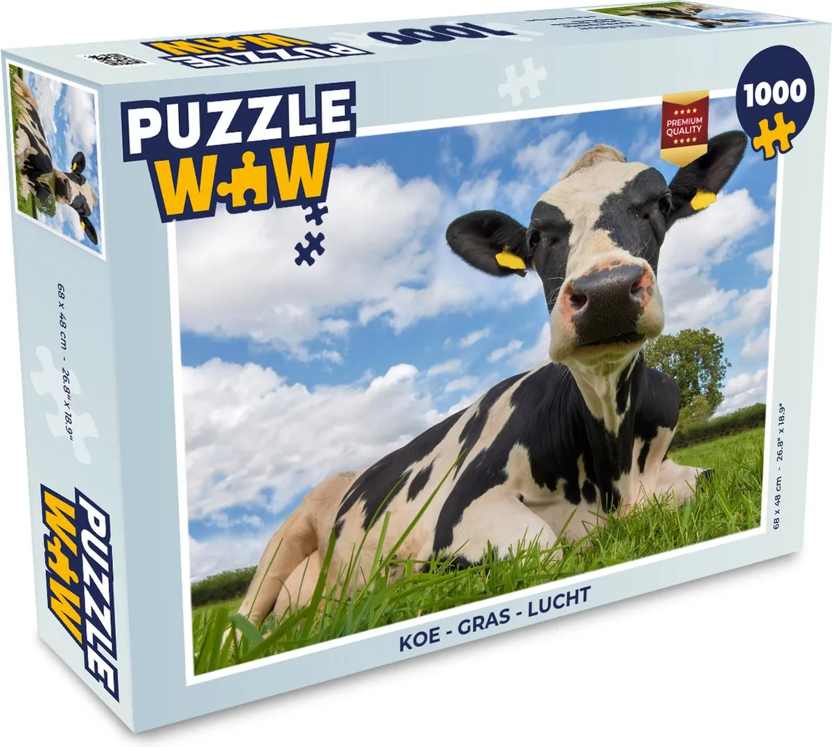 PuzzleWow Legpuzzel Koe Gras Lucht 1000 Stuks
