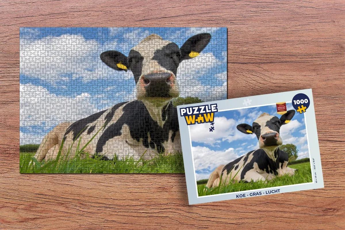 PuzzleWow Legpuzzel Koe Gras Lucht 1000 Stuks - Multicolor