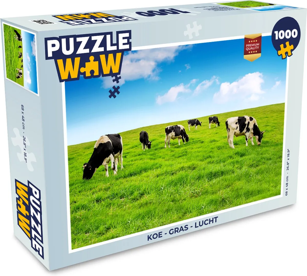 PuzzleWow Legpuzzel Koe Gras Lucht 1000 Stuks - Multicolor