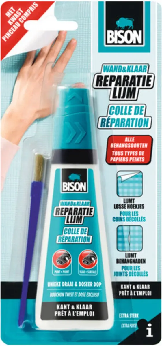 Bison Wand&Klaar® Behangreparatielijm 90 ml incl. lijmkwast, kant en klaar, ext