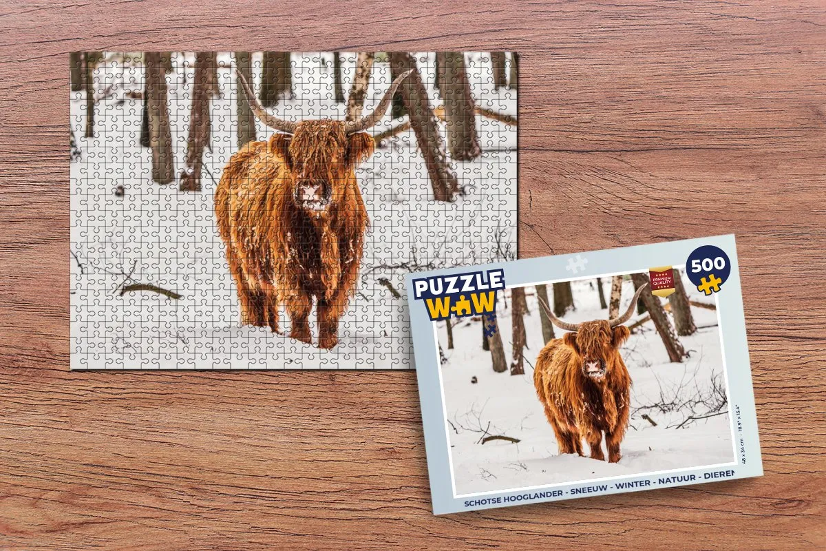 PuzzleWow Schotse Hooglander Legpuzzel 500 Stuks - Winter