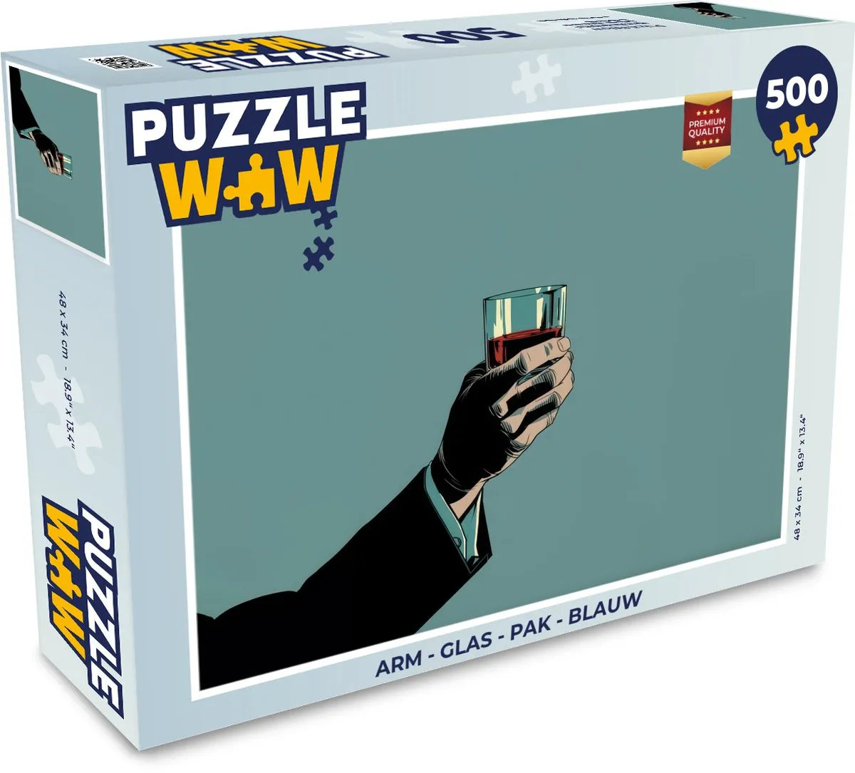 PuzzleWow Arm Glas Pak Legpuzzel 500 Stuks - Blauw
